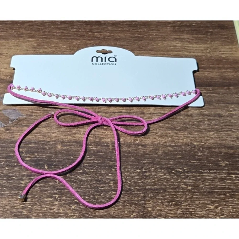MIA Collection‎ Pink Beaded Wrap Choker Y2K Tie Necklace Adjustable Boho New